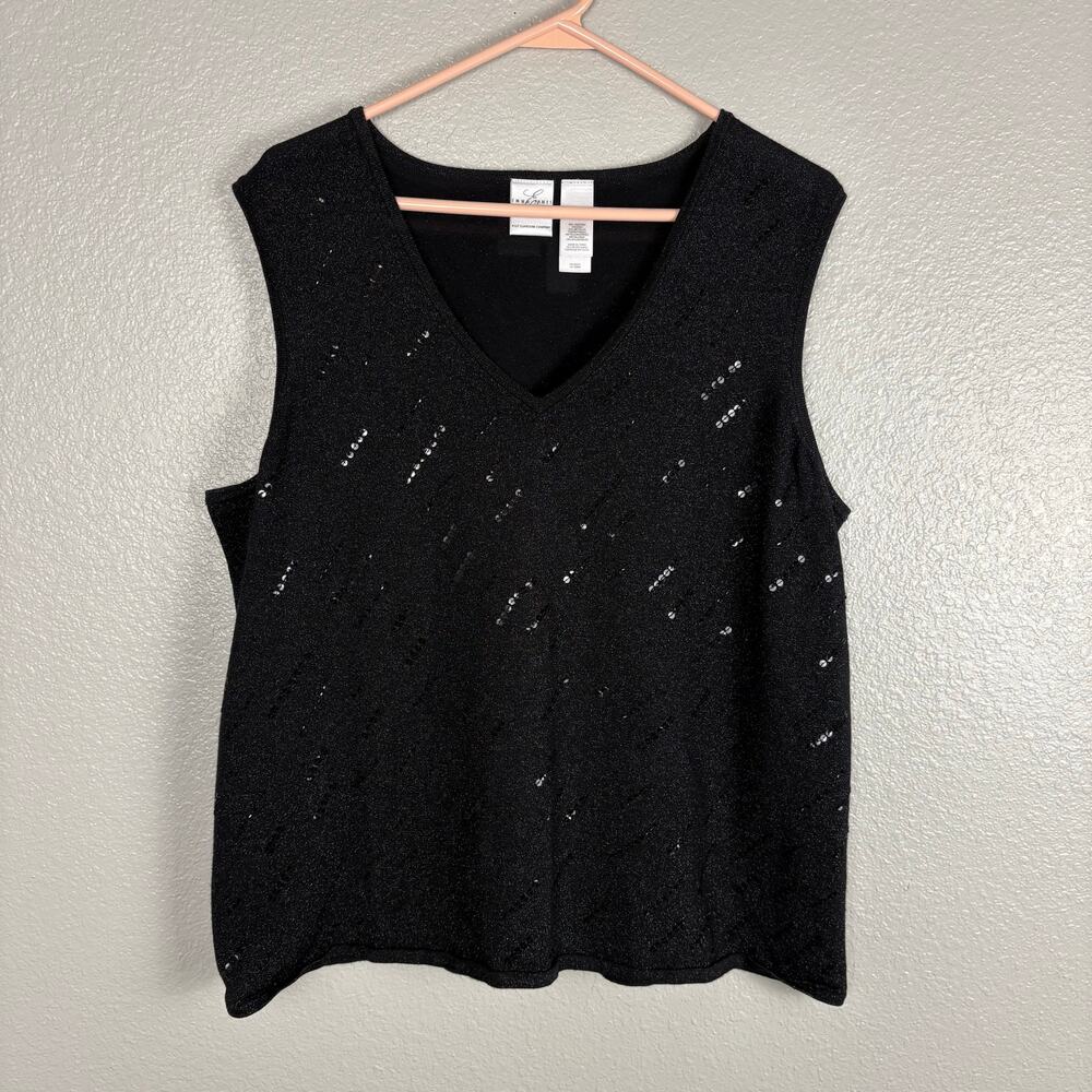 Emma James Liz Claiborne Size 2 Black Sequin Beaded Embroidered Sleeveless Tank